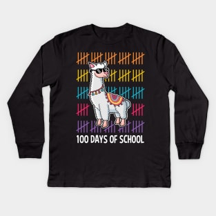 Llama Happy 100 Days Of School Students Teacher Kids Long Sleeve T-Shirt